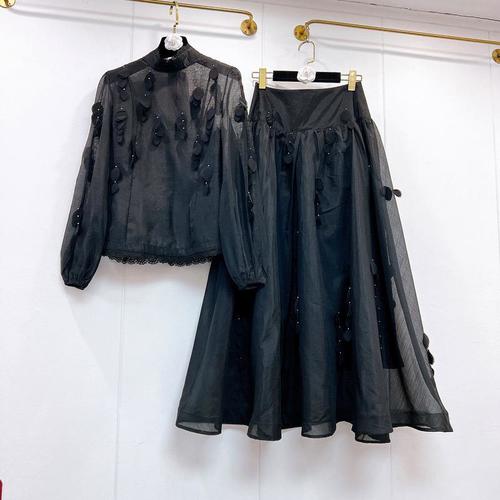 SET / WD-0647 / S671 - LONG SLEEVED AND SKIRT COLOR BLACK ONE SIZE