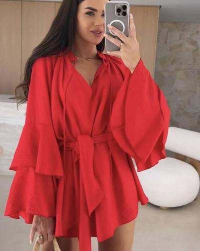 قميص فضفاض بحزام WD-0759 / C54E - LOOSE SHIRT WITH BELTCOLOR: RED