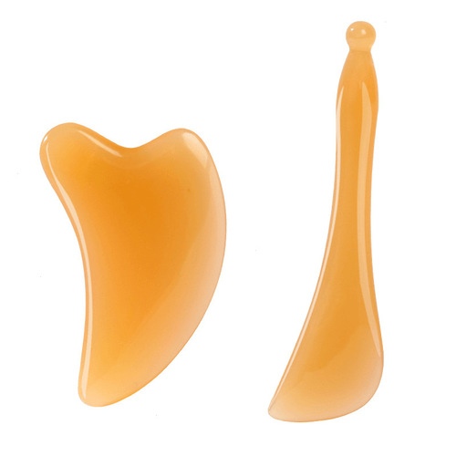 2PCS FACIAL MASSAGE TOOLS MU-0291/S153 - GUA SHA TOOLS, MADE OF YELLOW/AMBER-COLORED MATERIAL