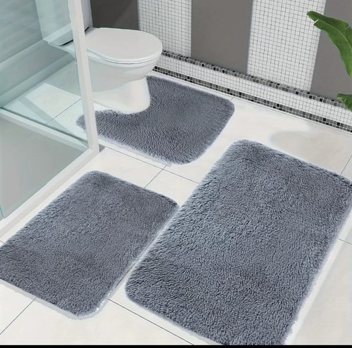 BATHROOM RUGS BR-0126 / S346 - 3-PIECE SET  RUBBERIZED BOTTOM COLOR: GRAY