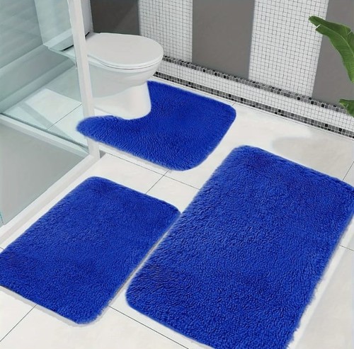 BATHROOM RUGS BR-0128 / S346 - 3-PIECE SET  RUBBERIZED BOTTOM COLOR: BLUE