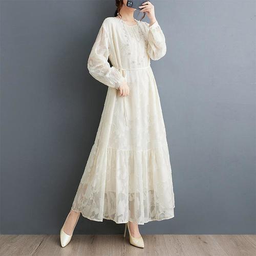 LONG SLEEVE DRESS WD-0866 / K120 - COLOR: OFF-WHITE ONE SIZE