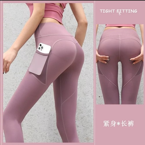 HIGH WAIST FITNESS PANTS FOR WOMEN / SF-0038/S260 - COLOR BERRY LUSH HIGH WAIST FITNESS PANTS FOR WOMEN  WITH SIDE POCKET