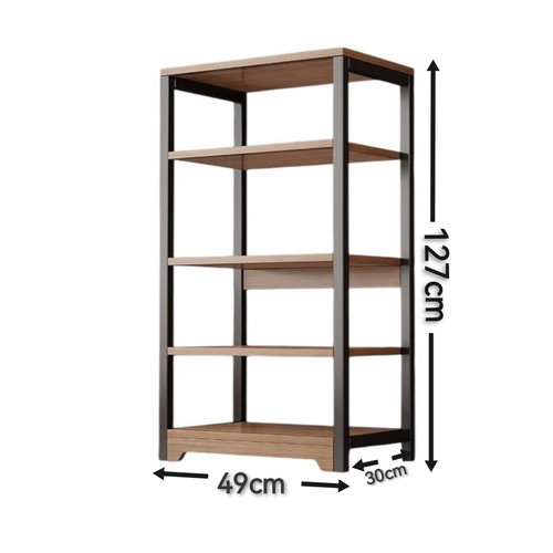 SHELVING RACK / FR-0049 / S102C - 5 Layer shelving rack Material: combination of wood and metal Wood-brown color Metal-black color