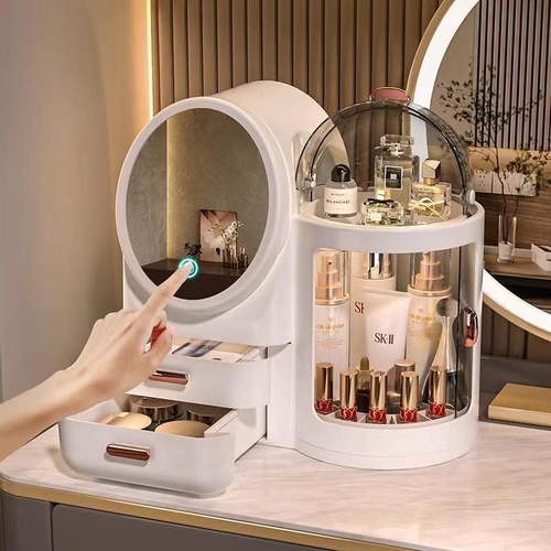 COSMETIC STORAGE BOX WITH LED MIRROR MU-0231 / 3833 - COLOR WHITE WITH LED MIRROR AND 2 DRAWERS