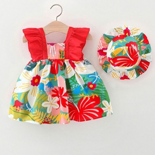 BABY GIRL DRESS / BB-0254 / S400 - Floral dress with hat