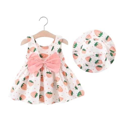 BABY GIRL DRESS / BB-0264 / S400 - White dress-pink strawberry