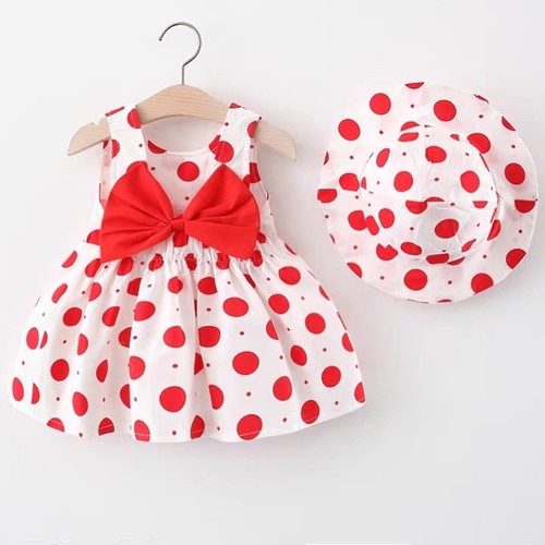 BABY GIRL DRESS / BB-0266 / S400 - Polka dot dress with hat