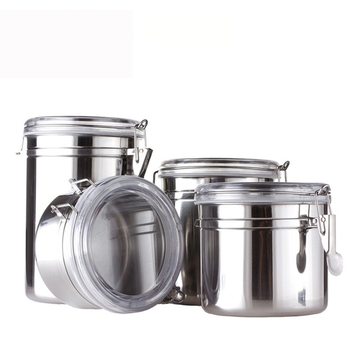 4 PIECE SET STAINLESS STEEL CANISTER / KN-0172 / S337 - SEALED FOOD STORAGE JAR