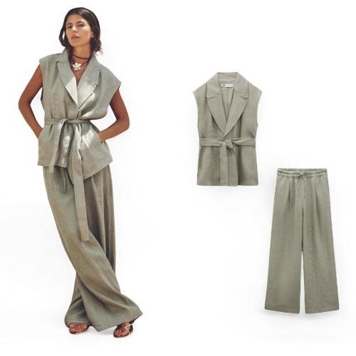 SET WD-0858 / C74 - COLOR: GREEN VEST SHIRT + LOOSE PANTS