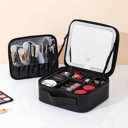 TRAVEL MAKEUP BAG / BG-0197 / F180 - Travel makeup bag w/ Led lighted mirror 26x23.5x13cm