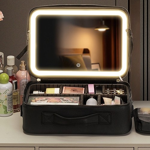 TRAVEL MAKEUP BAG / BG-0198 / F180 - Travel makeup bag w/ Led lighted mirror 37x27x13.5cm