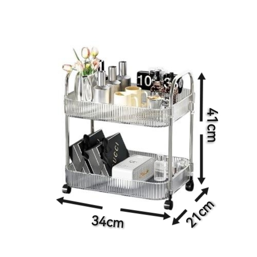 2 LAYER TRANSPARENT STORAGE RACK / HM-0704 / K57-A - Storage rack with wheels