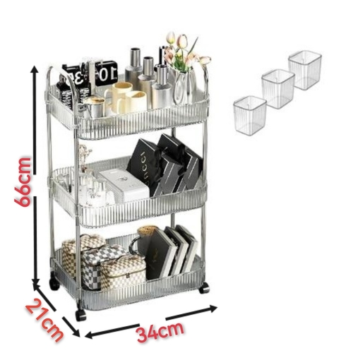 3 LAYER TRANSPARENT STORAGE RACK / HM-0707 / K57B - With 3 box