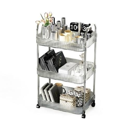 3 LAYER TRANSPARENT STORAGE RACK / HM-0708 / K57-B - Storage rack with wheels