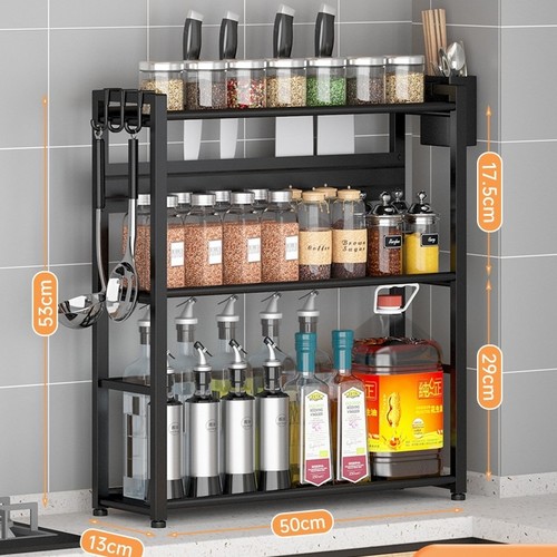 SEASONING ORGANIZER RACK / KN-0448 /J04A - 3 LAYER ORGANIZER RACK FOR SPICES AND SEASONING COLOR BLACK
