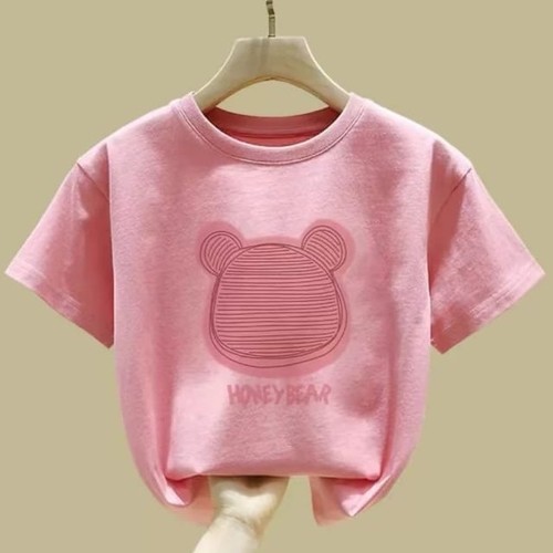 GIRL'S COTTON T-SHIRT / GL-0352 / C02B - SHORT-SLEEVED T-SHIRT COLOR:PINK