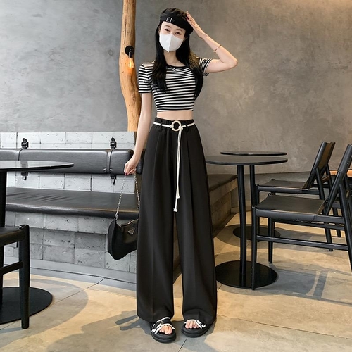 WIDE-LEG PANTS WITH A BELT / WD-0879 / C41-C - Color: Black