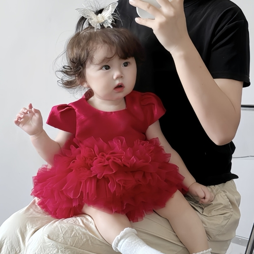 ONE-PIECE DRESS SHORT-SLEEVES / BB-0053/K22 - Color: SHADE OF MAGENTA/DEEP PINK SUITABLE HEIGHT: 80CM SUITABLE FOR 12-18MONTHS