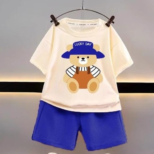 TWO-PIECE SET TSHIRT AND SHORT / BB-0270 / F196 - Cozzy cotton SHIRT COLOR: BEIGE SHORT COLOR: BLUE