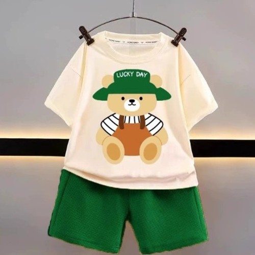 TWO-PIECE SET TSHIRT AND SHORT / BB-0270 / F196 - Cozzy cotton Shirt color:beige Short color:green