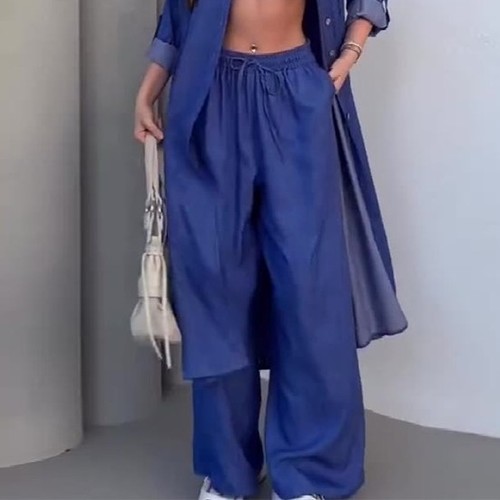 WOMEN'S WIDE LEG PANTS / WD-0873 / C07 - Color blue