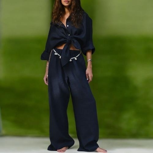 LOOSE COTTON SHIRT AND PANTS SET / U05 - Loose shirt and wide leg pants