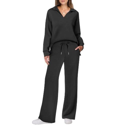 WOMEN'S LONG-SLEEVE TOP AND PANTS SET - BLACK / U394 - Color:black