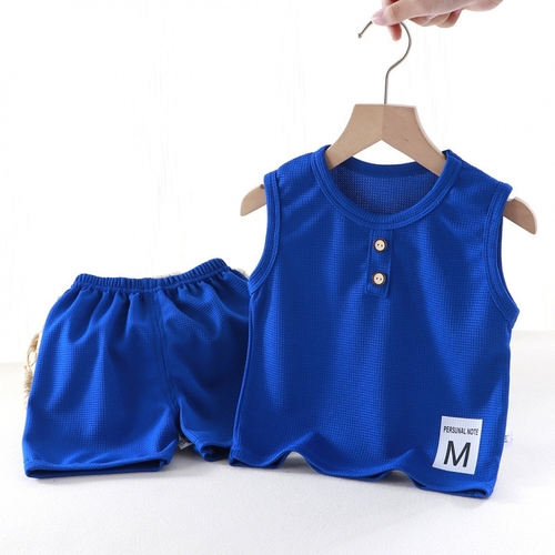 CHILDREN'S SLEEVELESS VEST SET BLUE  S879 - Sando and short set Color: blue