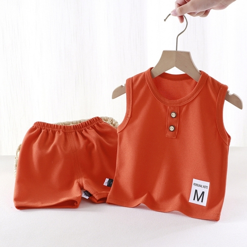 CHILDREN'S SLEEVELESS VEST SET ORANGE S879 - Sando and short set Color: orange