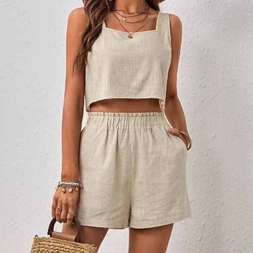 WOMEN'S TANK TOP AND SHORTS SET / U13 - Brown color