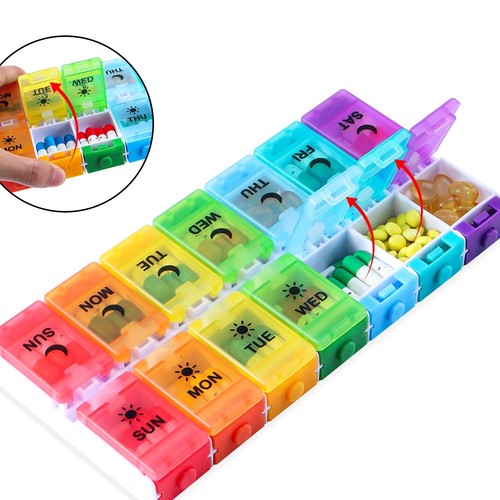 PORTABLE 14-DAY PILL ORGANIZER / U34 - Colorful 14-day pill minute box