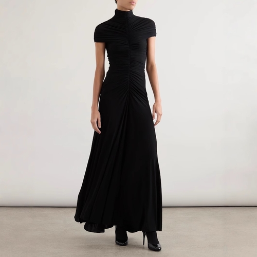 WOMEN'S GAUZE PLEATED DRESS / U22 - Black color