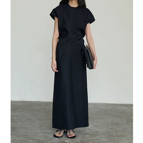 WOMEN'S SHORT-SLEEVES DRESS / BLACK U61 - SLEEVELESS LONG DRESS