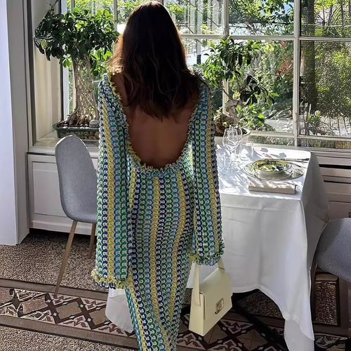 WOMEN'S LACE TRIMMED DRESS / U79 - Multicolour backless dress