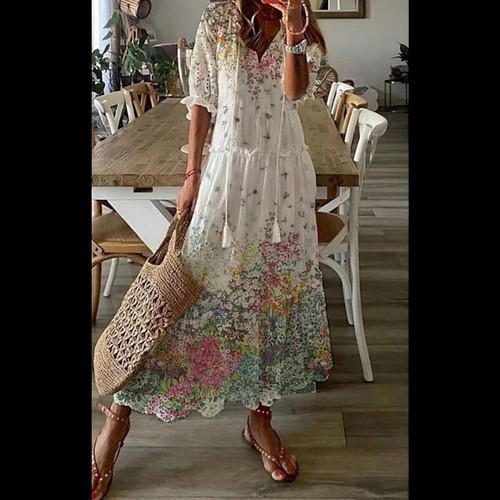 SUMMER LONG DRESS / WD-0651/K08 - Color white Size xl