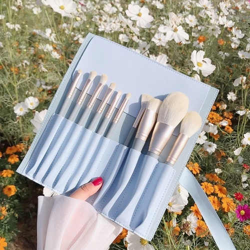 10 PIECE COSMETIC BRUSH SET / U82A - Color blue