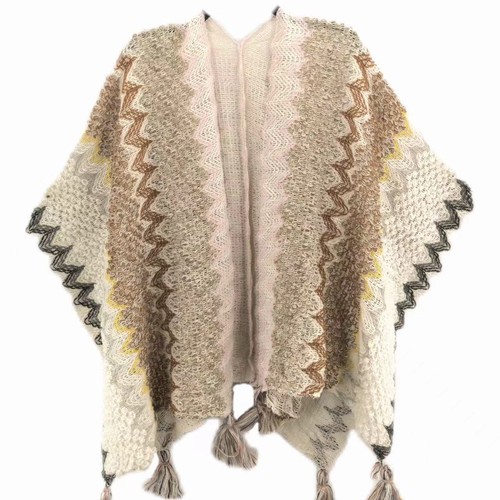WOMEN'S KNITTED CLOAK / U54 - Knitted cloak shawl Mix color