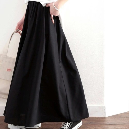 WOMEN'S COTTON LINEN FLARED SKIRT / U155 - Color: black One size
