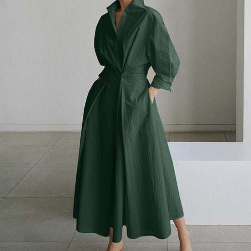 WOMEN'S ELEGANT COTTON SHIRT DRESS / U158 - Color: green