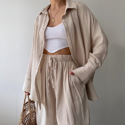 WOMEN'S LONG-SLEEVE AND PANTS SET / U194 - Color beige