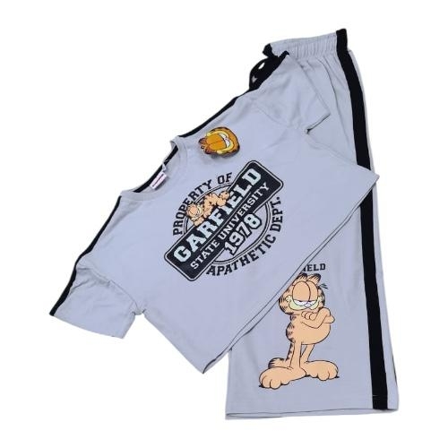 GIRL'S GARFIELD T-SHIRT AND PANTS SET / GL-0378/JJ09 - Crop top tshirt and wide-leg pants Color gray
