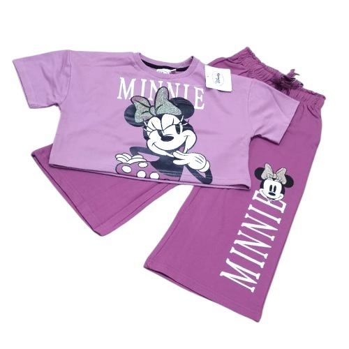 GIRL'S MINNIE T-SHIRT AND PANTS SET / GL-0382/JJ05 - Crop top tshirt and wide-leg pants Color purple pink