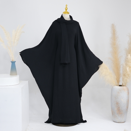 CLASSIC BLACK ABAYA / U210 - Butterfly sleeve design Size : 2