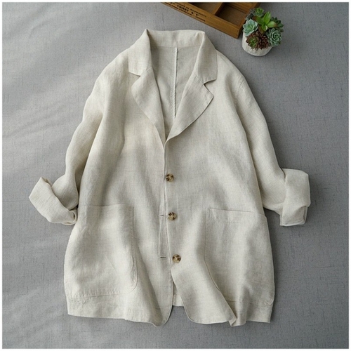 WOMEN'S LINEN BLAZER JACKET / U175 - Color off-white Size: Medium
