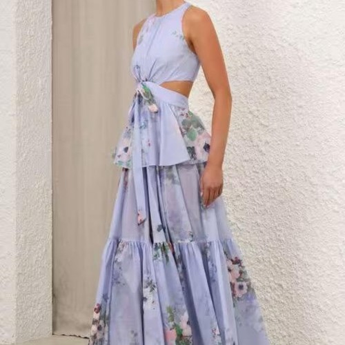 FLORAL PRINT TIERED DRESS W/ CUTOUTS / U266 - Maxi dress Color blue