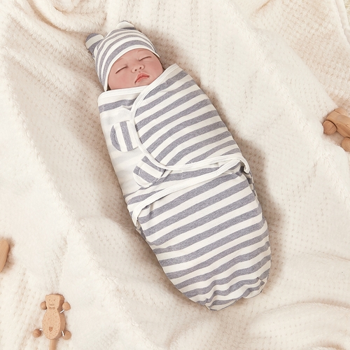SWADDLE BLANKET TWO-PIECE SET / STRIPED U225 - Newborn cotton printed swaddle banket
