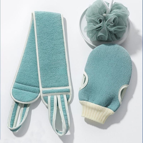 BATH ESSENTIALS / U312 - 3pcs body scrubber set- bath glove, shower brush and exfoliating scrub bath tools