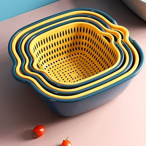 6-PIECE PLASTIC COLANDER SET / U329 - Double-layer draining basket for fruits and vegetables