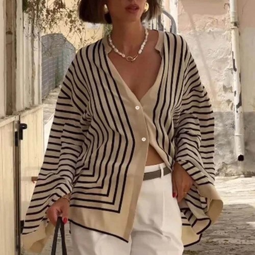 WOMEN'S LONG-SLEEVE STRIPED SHIRT / U380/U11 - Beige color